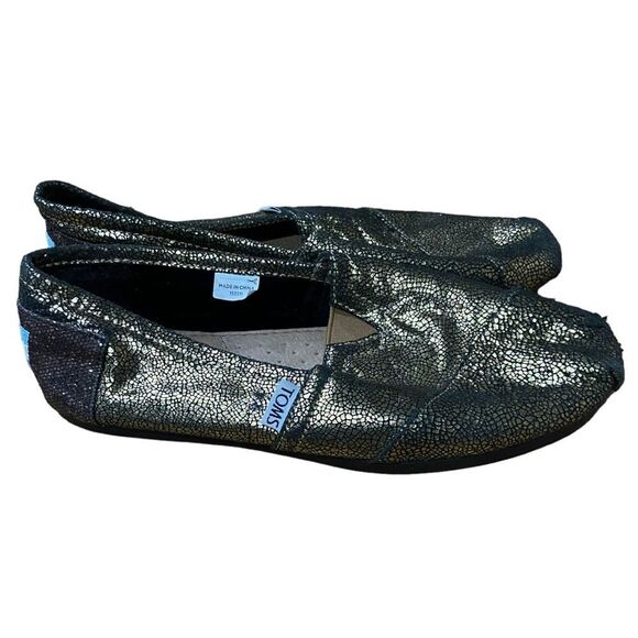 Toms Black & Gold Slide On Loafers - Picture 1 of 6